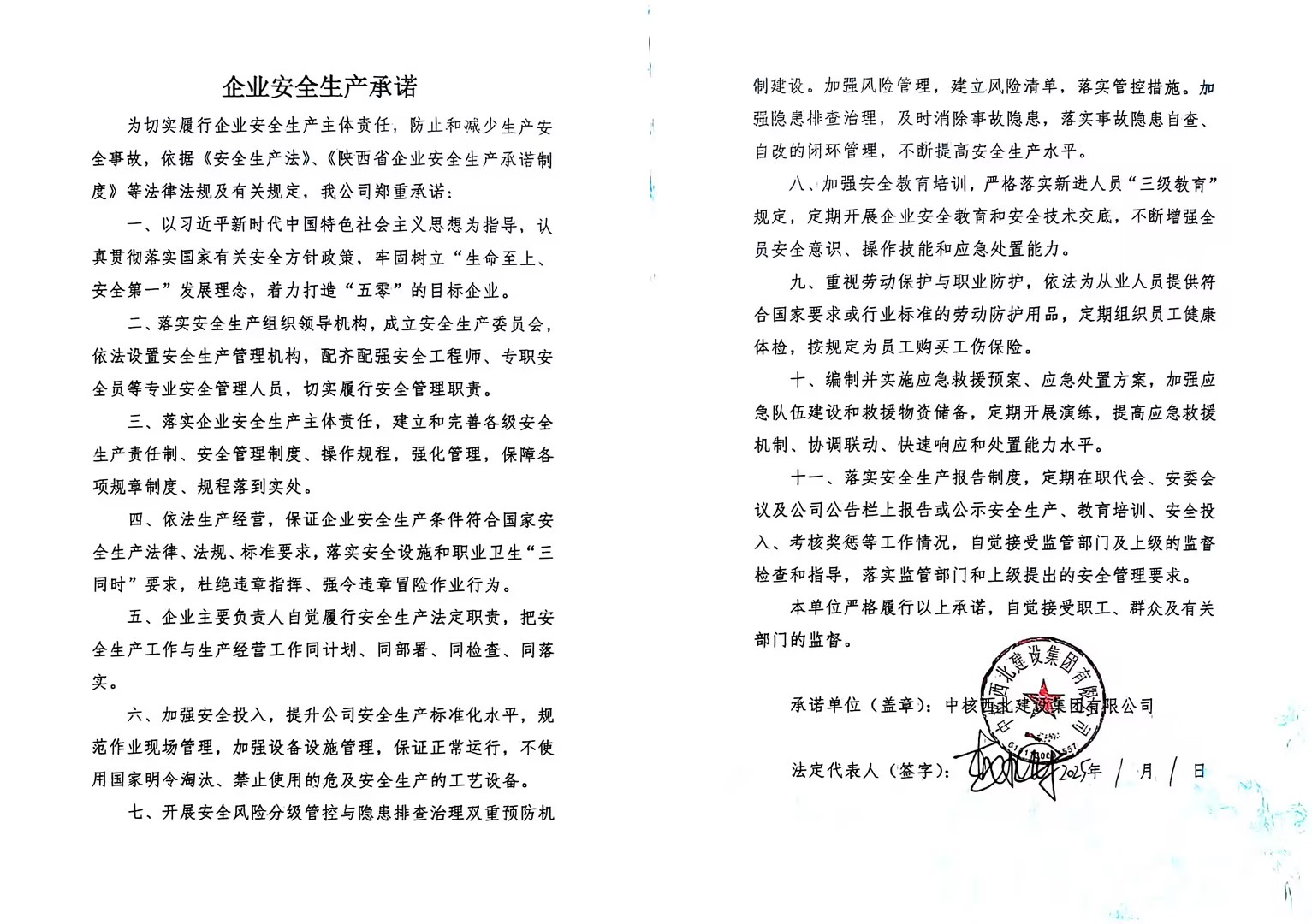 企业、企业负责人安全生产承诺